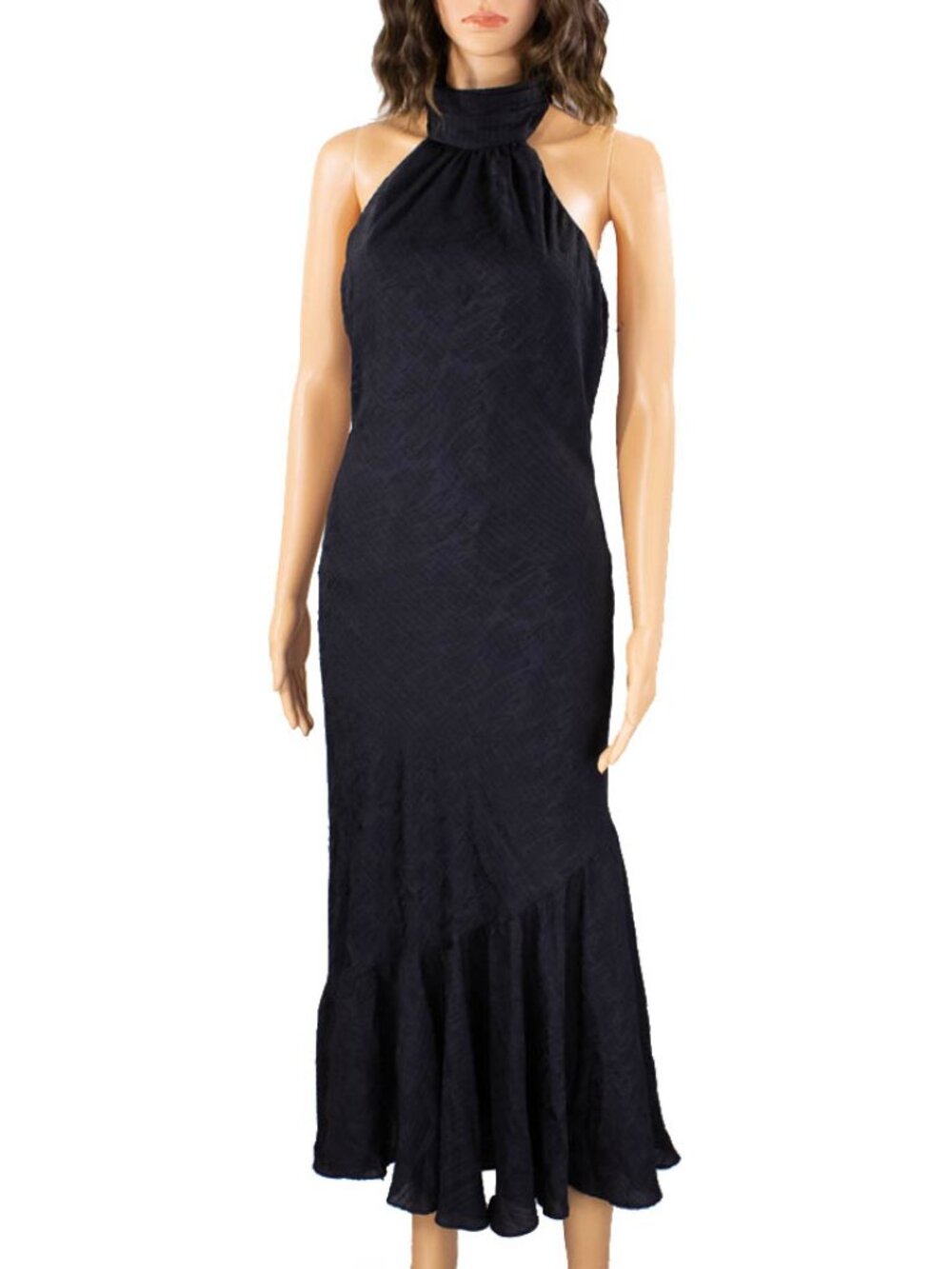 ASTR The Label Caspia Halter Midi Dress Black Ruffle Mermaid Hem NWT